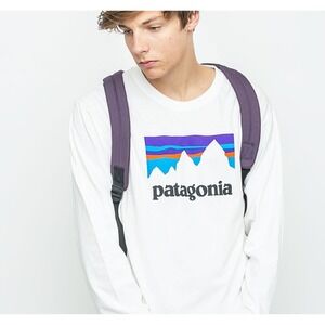 Patagonia Shop Sticker Responsibili-Tee Long Sleeve Graphic T-Shirt White Large